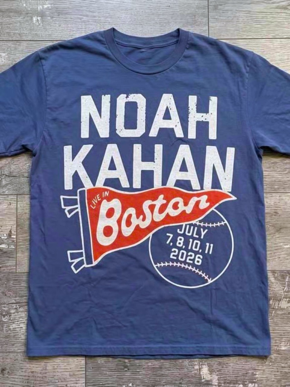 Navy Blue Noah Kahan Boston Tour T‑Shirt with Red Graphic